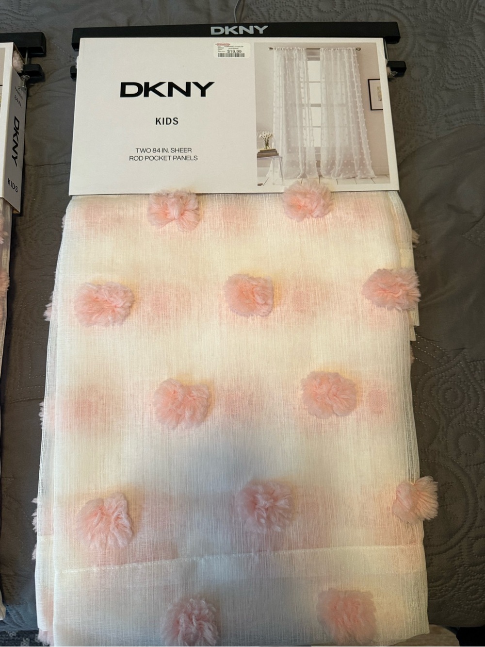 DKNY Sheer Pom-Pom Curtain Panel in Light Pink and White
